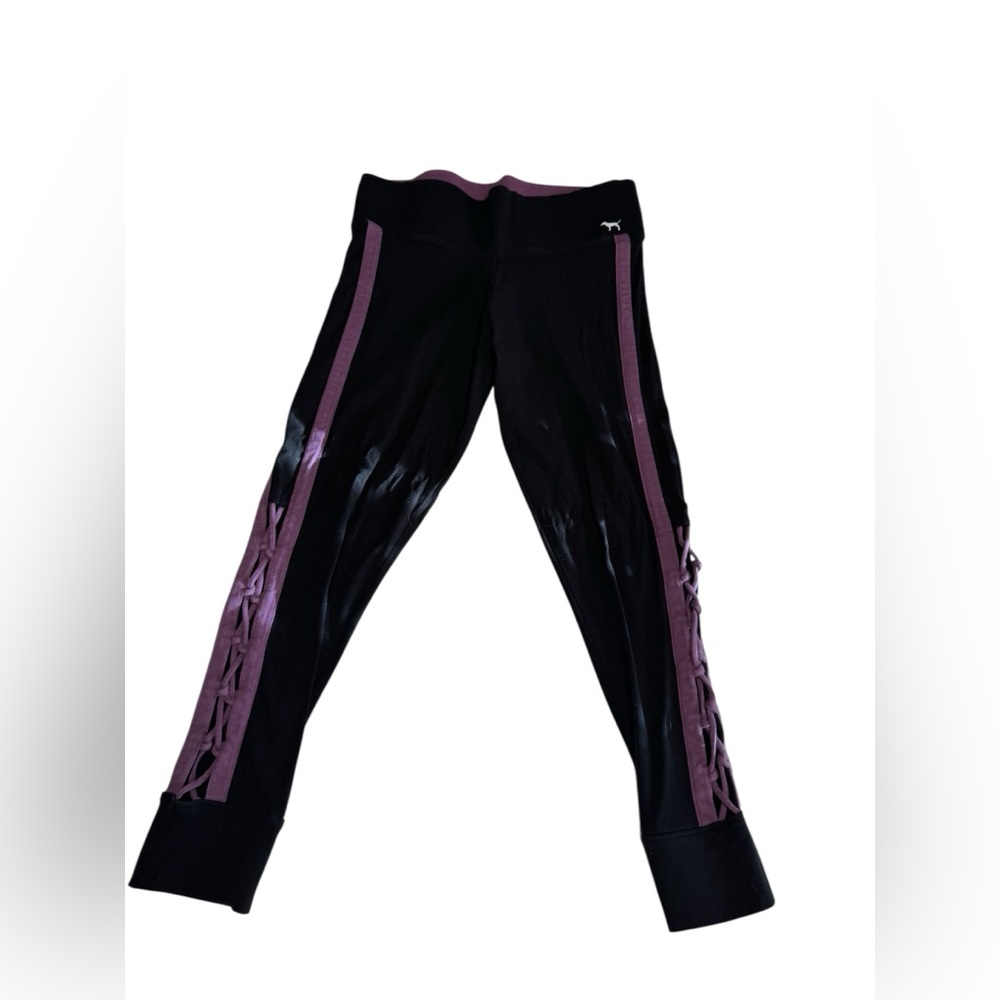 Victoria's Secret Black and Purple Leggings Size M